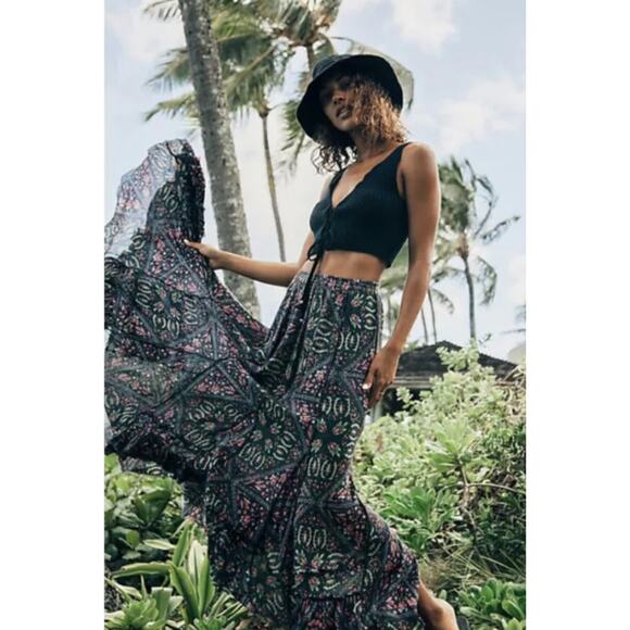 Free people gray paisley ruffle maxi skirt - Picture 1 of 4